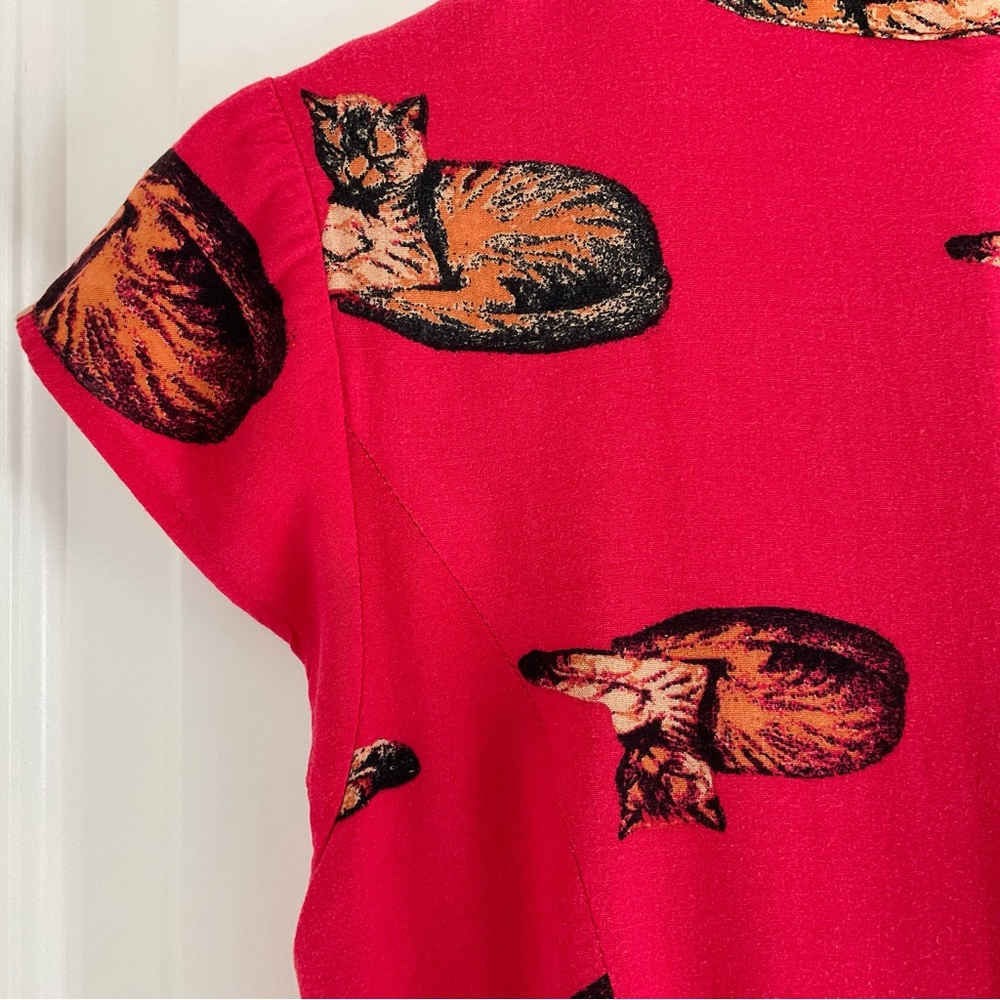 ModCloth Red Cat Print Fit & Flare Dress S - Picture 8 of 16